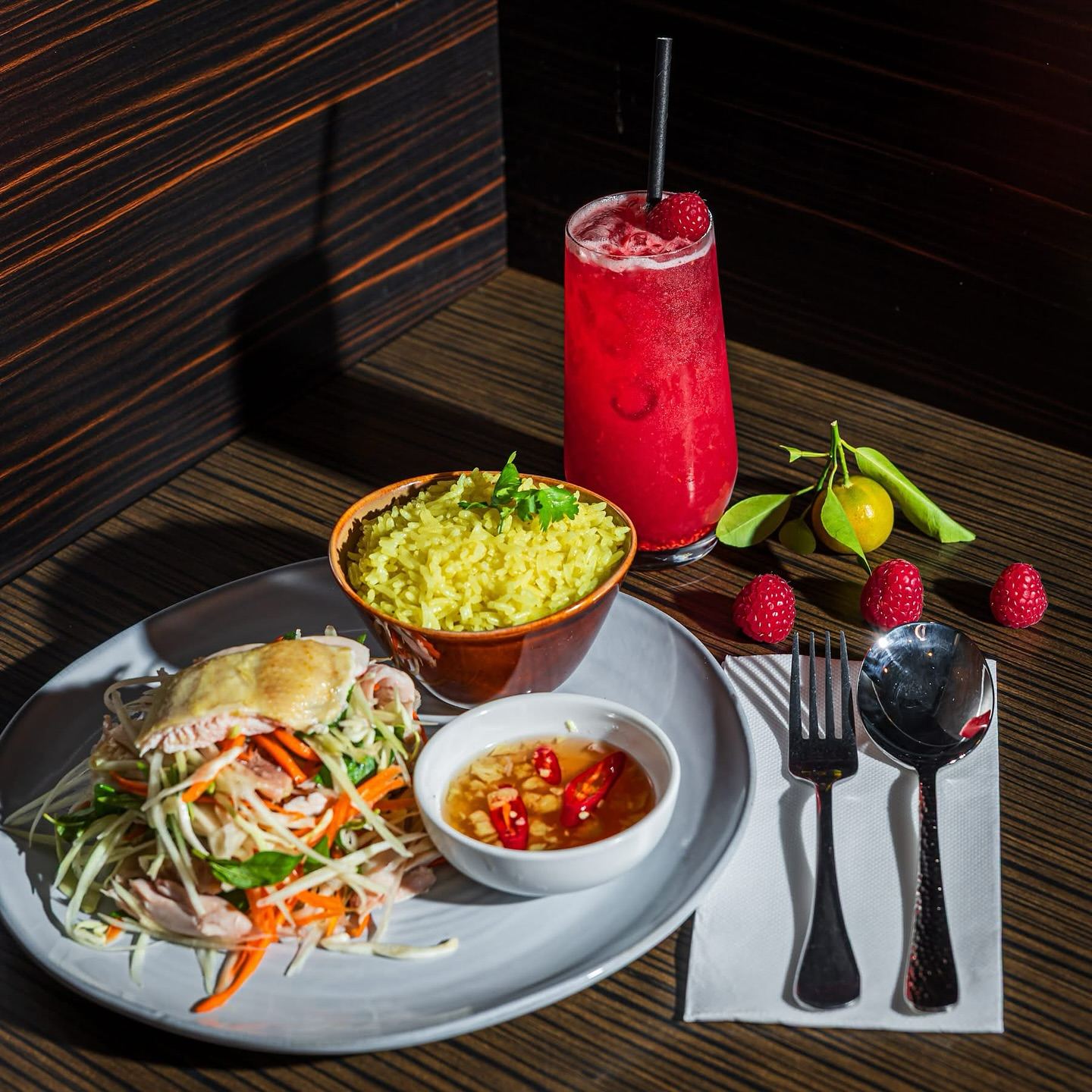 A lunch set with a fresh juice