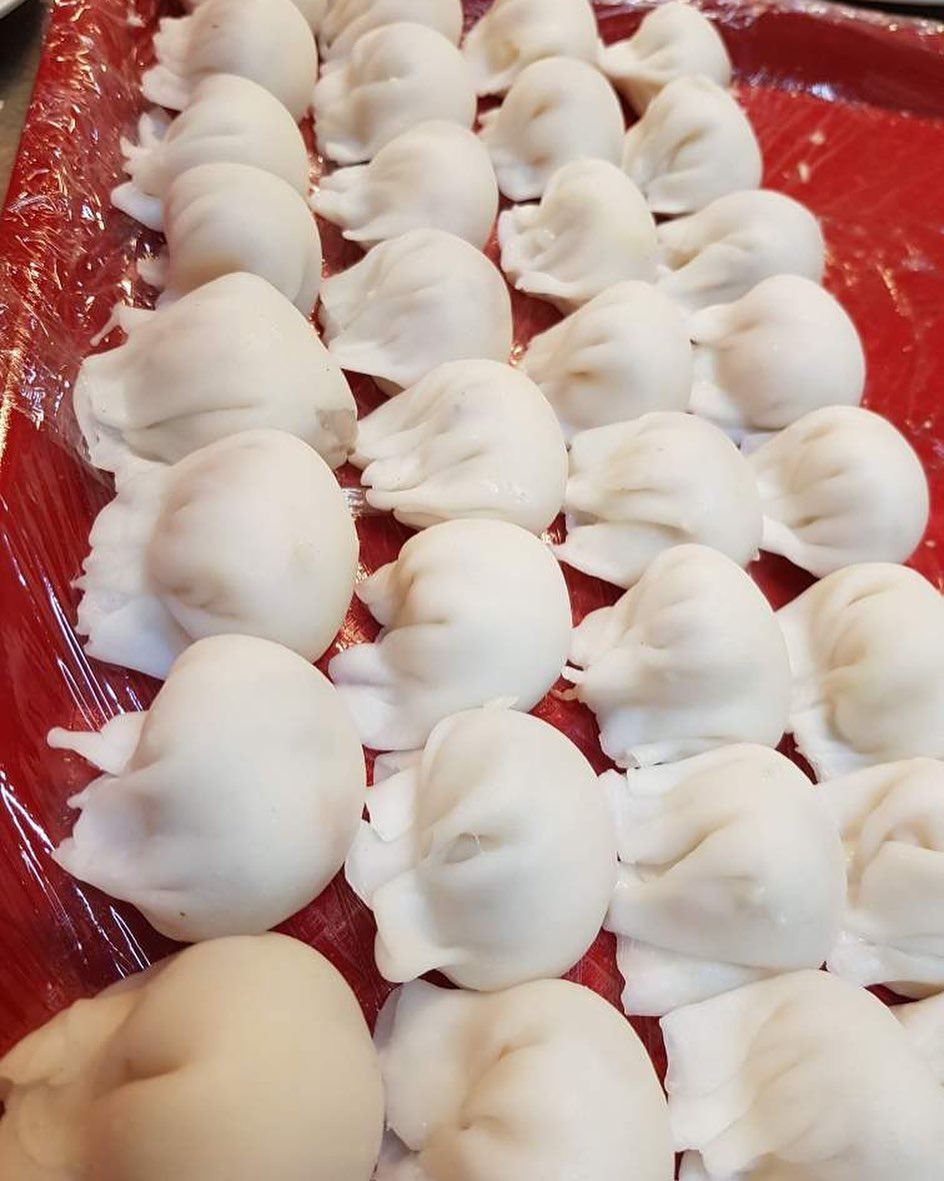 Rows of handmade dumplings